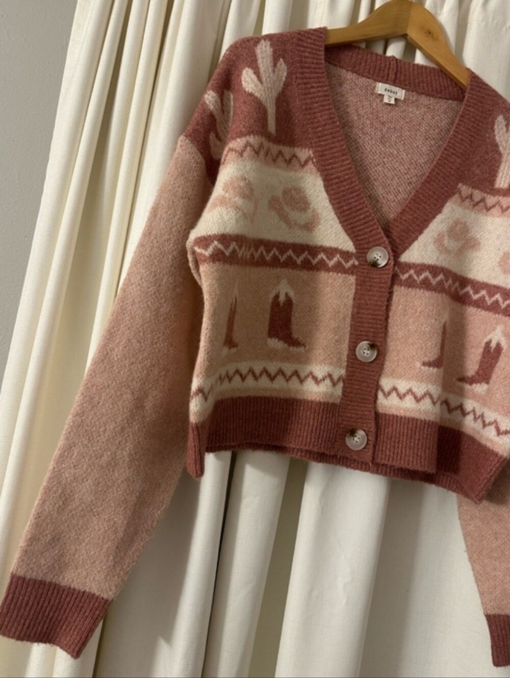 Debut Pink and Cream Western Motif Cardigan Sweater - Picture 5 of 6